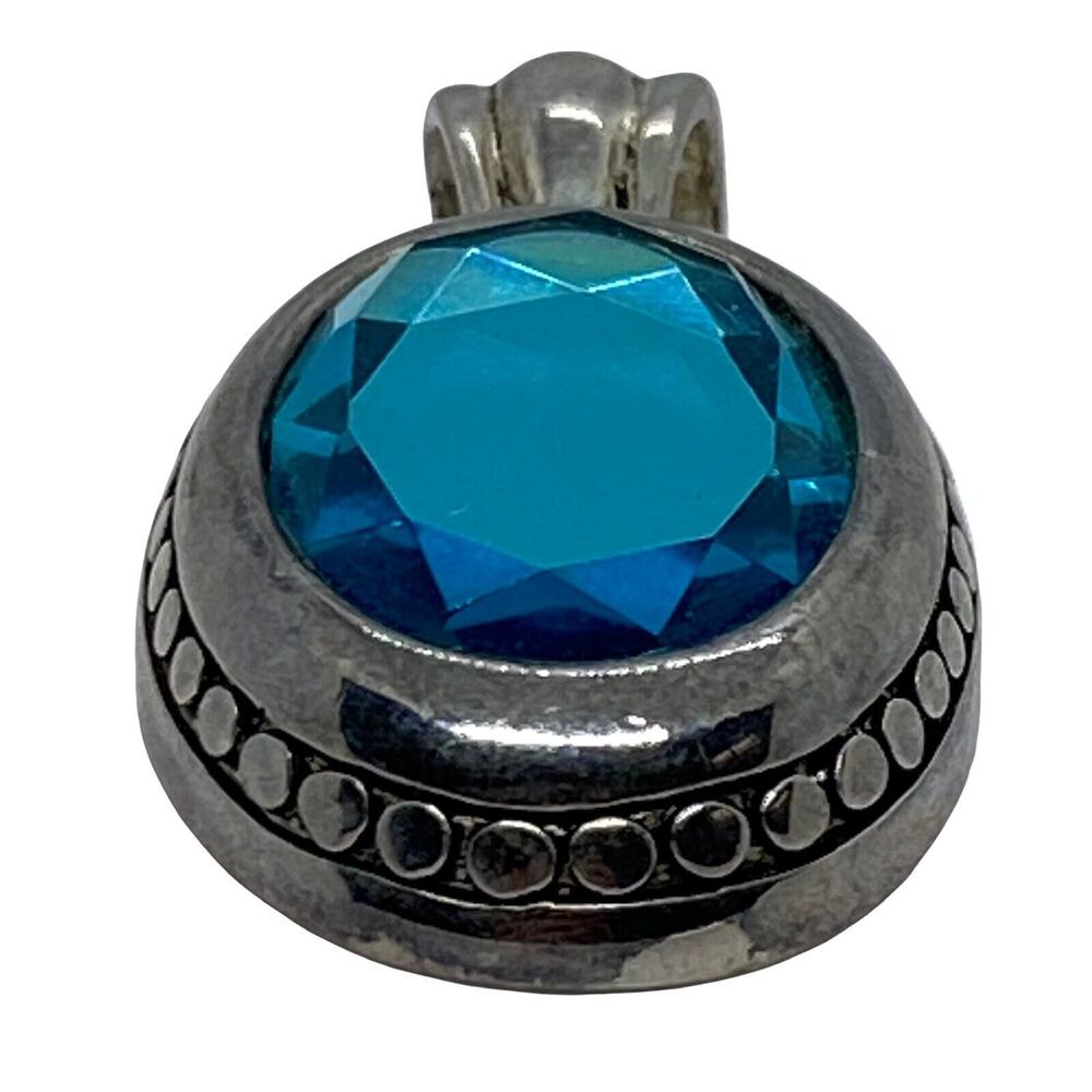 Fashion 2" Silver Metal Pendant Faceted Aquamarine Glass Stone Loop Women Gift - Picture 6 of 12